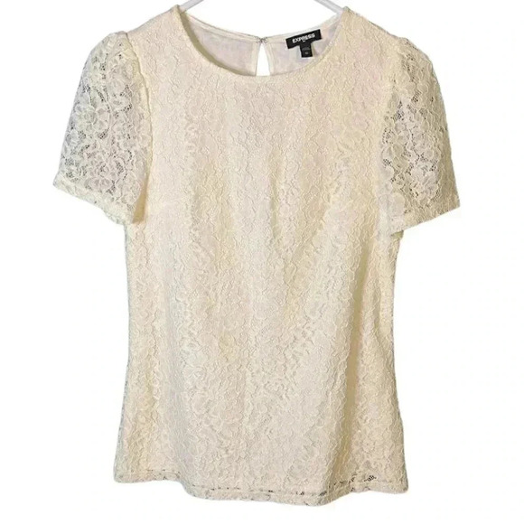 NWOT Express Guipure Lace Puff Sleeve Top - Picture 1 of 6
